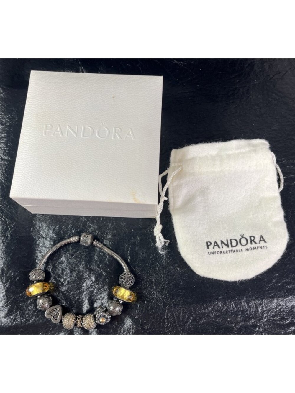 Pandora 925 ALE Sterling Silver Fine Jewelry 11 Charm Bracelet 40g Tarnished Box